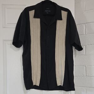 Joseph & Feiss Silk Black and Cream Casual Button Down Shirt Size Large